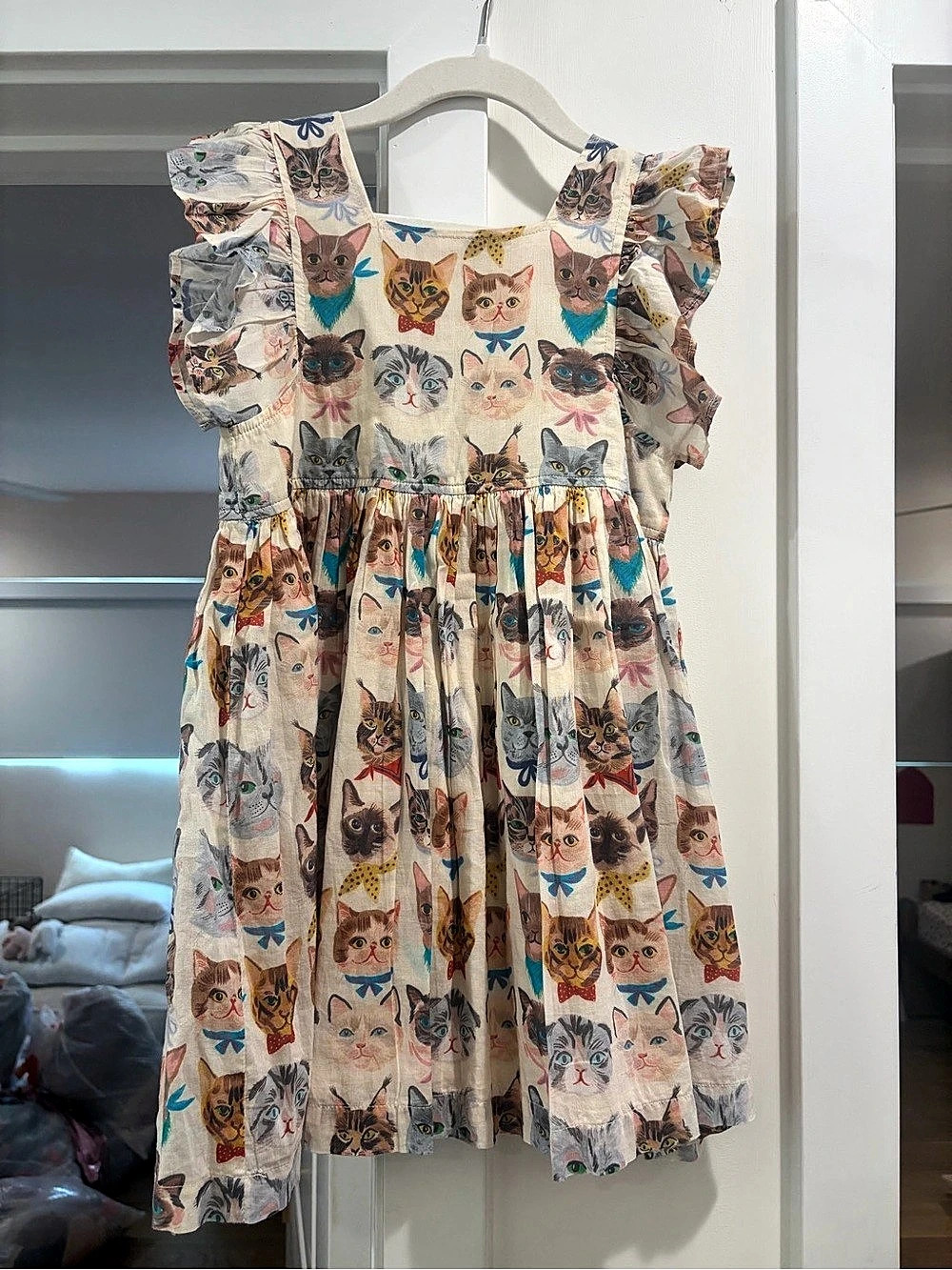 Pink Chicken Girls Size 5Y Cat Print Ruffle Dress Like New